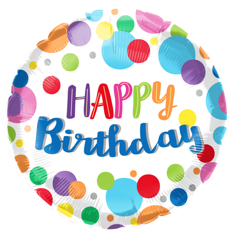 30711 9" Happy Birthday Polka Dots (Air filled only)(Valved no Heat