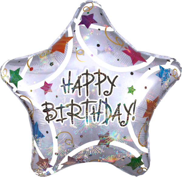 13721 - 32" Happy Birthday Stars Holographic JUMBO SINGLE PACKAGED